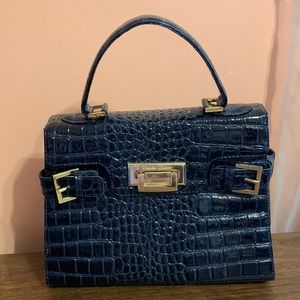 Musks Milano Croc Embossed Blue Bag